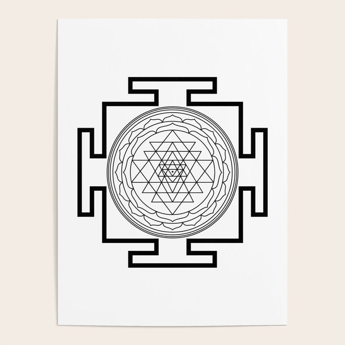 Shri Yantra in black and white Poster Gallery Image 1
