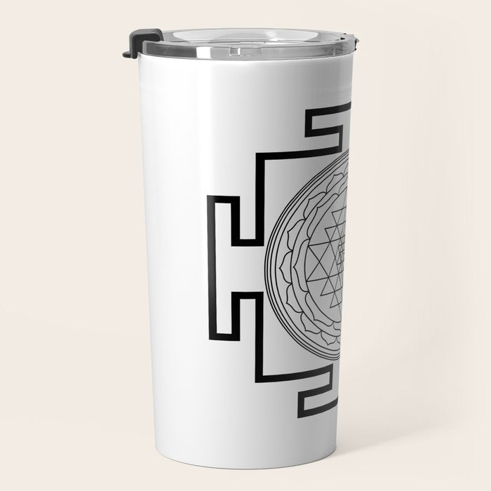 Shri Yantra in black and white Travel Mug Gallery Image 3