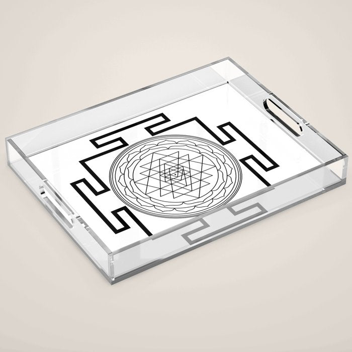 Shri Yantra in black and white Acrylic Tray Gallery Image 1