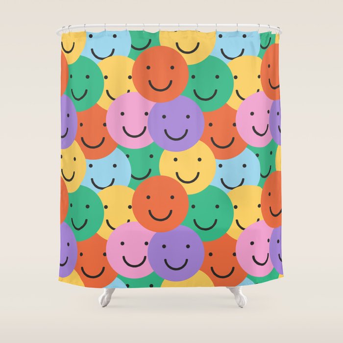 Colorful happy smiling face pattern Shower Curtain Gallery Image 1