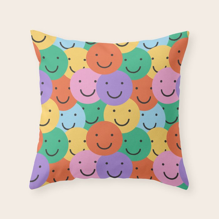Colorful happy smiling face pattern Throw Pillow Gallery Image 6