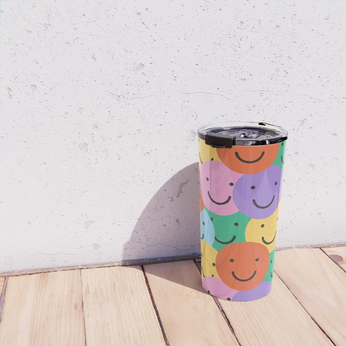 Colorful happy smiling face pattern Travel Mug Gallery Image 4