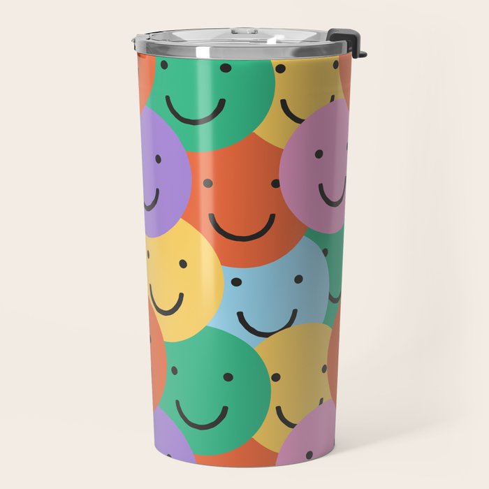 Colorful happy smiling face pattern Travel Mug Gallery Image 2