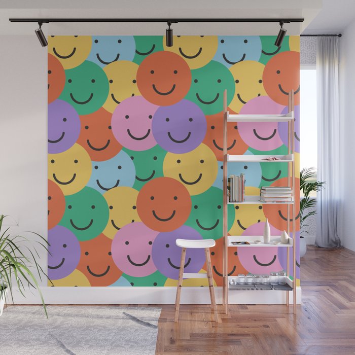 Colorful happy smiling face pattern Wall Mural Gallery Image 1
