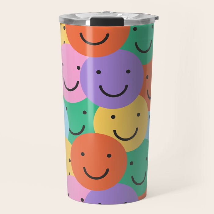 Colorful happy smiling face pattern Travel Mug Gallery Image 1
