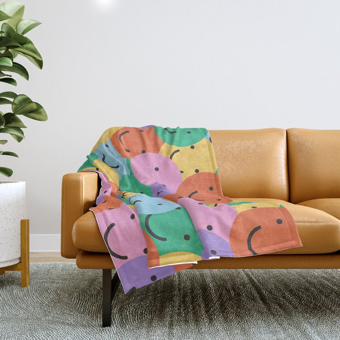 Colorful happy smiling face pattern Throw Blanket Gallery Image 1