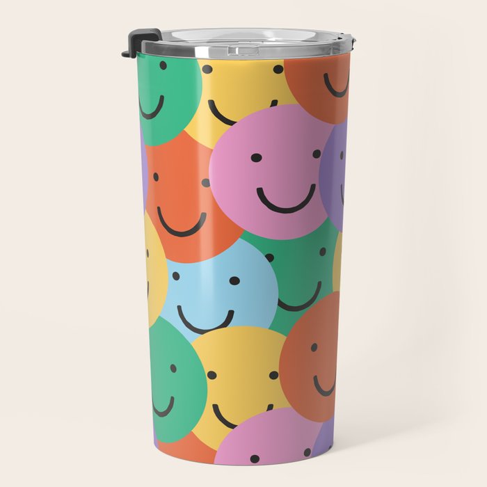 Colorful happy smiling face pattern Travel Mug Gallery Image 3
