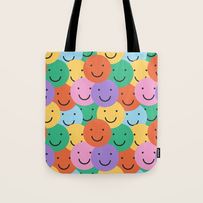 Colorful happy smiling face pattern Tote Bag Gallery Image 1