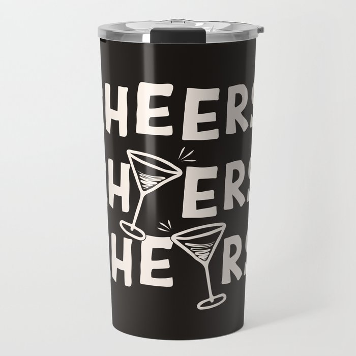 Cheers. Cocktails and Drinks in Black & White Travel Mug Gallery Image 1