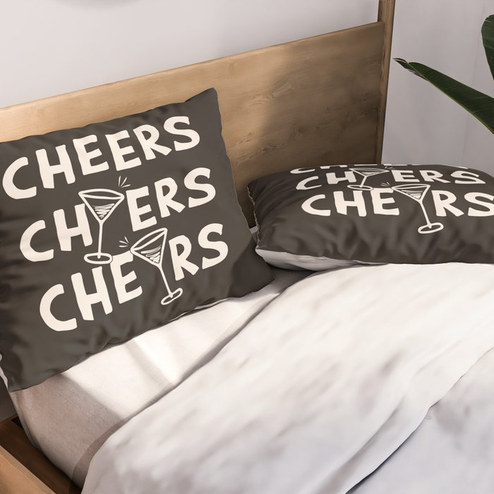 Cheers. Cocktails and Drinks in Black & White Pillow Sham Gallery Image 2
