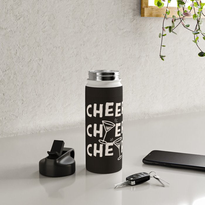 Cheers. Cocktails and Drinks in Black & White Water Bottle Gallery Image 4
