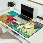 Ocean Behind Flowers at Zijhin  - Nature Ukiyo Landscape in Nature Ukiyo Landscape in Blue, Yellow, Gold, Green, Red and Orange Desk Mat Gallery Image 2
