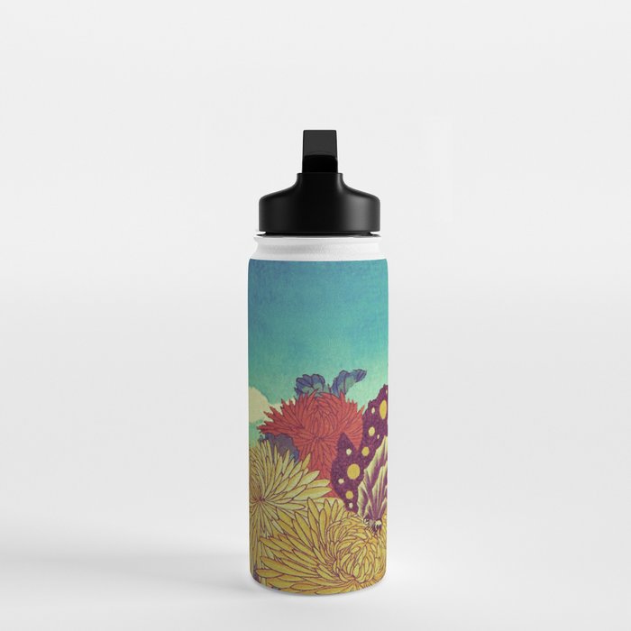 Ocean Behind Flowers at Zijhin  - Nature Ukiyo Landscape in Nature Ukiyo Landscape in Blue, Yellow, Gold, Green, Red and Orange Water Bottle Gallery Image 3