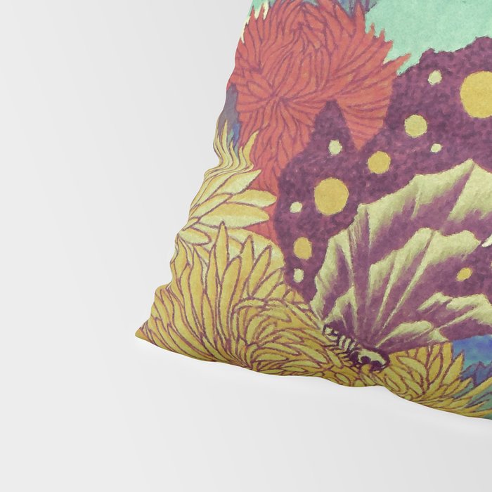 Ocean Behind Flowers at Zijhin  - Nature Ukiyo Landscape in Nature Ukiyo Landscape in Blue, Yellow, Gold, Green, Red and Orange Pillow Sham Gallery Image 4