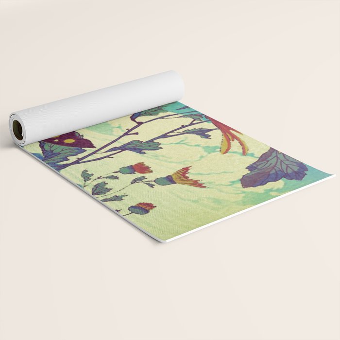 Ocean Behind Flowers at Zijhin  - Nature Ukiyo Landscape in Nature Ukiyo Landscape in Blue, Yellow, Gold, Green, Red and Orange Yoga Mat Gallery Image 2