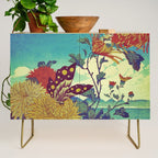 Ocean Behind Flowers at Zijhin  - Nature Ukiyo Landscape in Nature Ukiyo Landscape in Blue, Yellow, Gold, Green, Red and Orange Credenza Gallery Image 1
