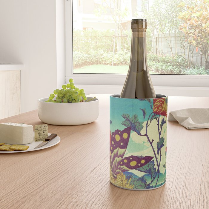 Ocean Behind Flowers at Zijhin  - Nature Ukiyo Landscape in Nature Ukiyo Landscape in Blue, Yellow, Gold, Green, Red and Orange Wine Chiller Gallery Image 4