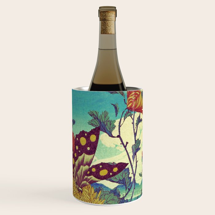 Ocean Behind Flowers at Zijhin  - Nature Ukiyo Landscape in Nature Ukiyo Landscape in Blue, Yellow, Gold, Green, Red and Orange Wine Chiller Gallery Image 1