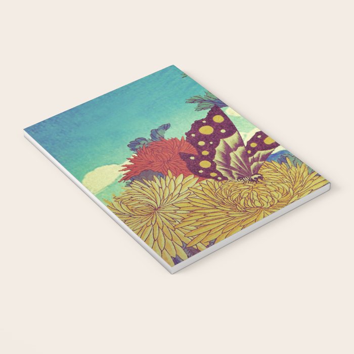 Ocean Behind Flowers at Zijhin  - Nature Ukiyo Landscape in Nature Ukiyo Landscape in Blue, Yellow, Gold, Green, Red and Orange Notebook Gallery Image 3