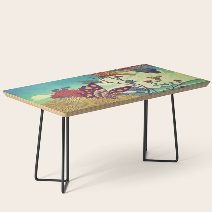 Ocean Behind Flowers at Zijhin  - Nature Ukiyo Landscape in Nature Ukiyo Landscape in Blue, Yellow, Gold, Green, Red and Orange Coffee Table Gallery Image 1
