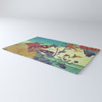 Ocean Behind Flowers at Zijhin  - Nature Ukiyo Landscape in Nature Ukiyo Landscape in Blue, Yellow, Gold, Green, Red and Orange Rug Gallery Image 3