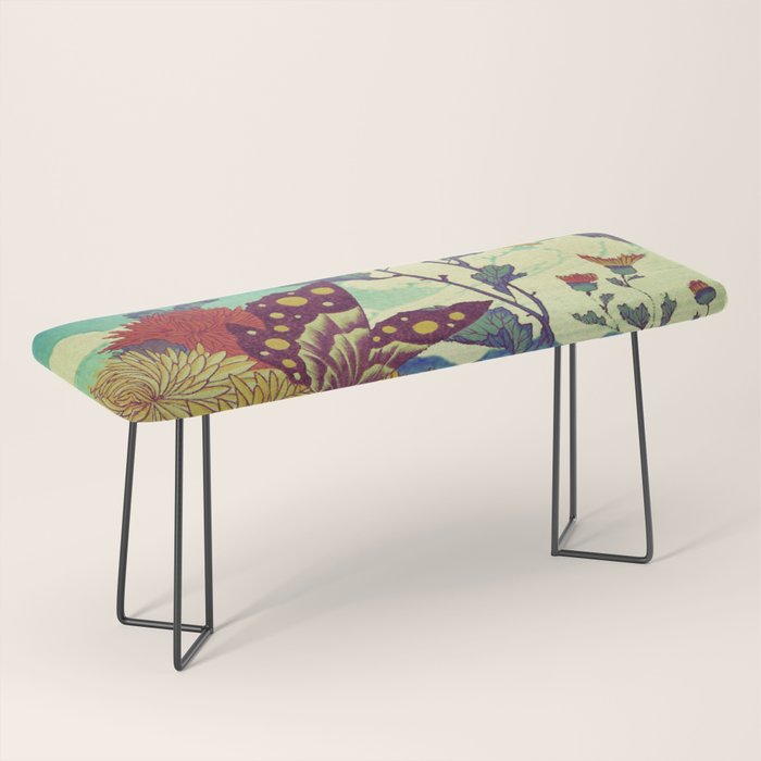 Ocean Behind Flowers at Zijhin  - Nature Ukiyo Landscape in Nature Ukiyo Landscape in Blue, Yellow, Gold, Green, Red and Orange Bench Gallery Image 1