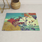 Ocean Behind Flowers at Zijhin  - Nature Ukiyo Landscape in Nature Ukiyo Landscape in Blue, Yellow, Gold, Green, Red and Orange Rug Gallery Image 1