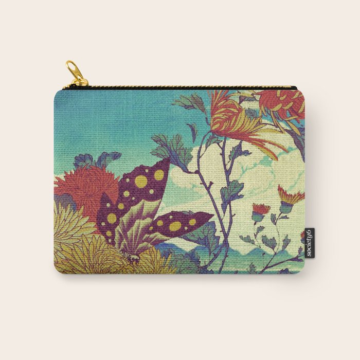 Ocean Behind Flowers at Zijhin  - Nature Ukiyo Landscape in Nature Ukiyo Landscape in Blue, Yellow, Gold, Green, Red and Orange Carry All Pouch Gallery Image 1