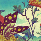 Ocean Behind Flowers at Zijhin  - Nature Ukiyo Landscape in Nature Ukiyo Landscape in Blue, Yellow, Gold, Green, Red and Orange Coffee Mug Gallery Image 2