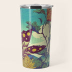 Ocean Behind Flowers at Zijhin  - Nature Ukiyo Landscape in Nature Ukiyo Landscape in Blue, Yellow, Gold, Green, Red and Orange Travel Mug Gallery Image 1