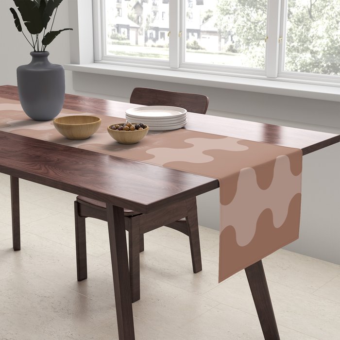 Wavy Stripes Mocha Coffee Brown Ogee A-Go-Go Pattern Table Runner Gallery Image 2