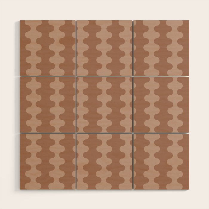 Wavy Stripes Mocha Coffee Brown Ogee A-Go-Go Pattern Wood Wall Art Gallery Image 1