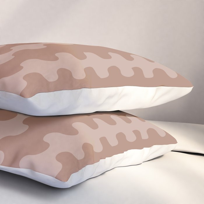 Wavy Stripes Mocha Coffee Brown Ogee A-Go-Go Pattern Pillow Sham Gallery Image 3