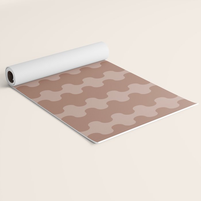Wavy Stripes Mocha Coffee Brown Ogee A-Go-Go Pattern Yoga Mat Gallery Image 2