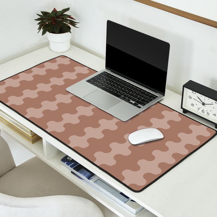 Wavy Stripes Mocha Coffee Brown Ogee A-Go-Go Pattern Desk Mat Gallery Image 2