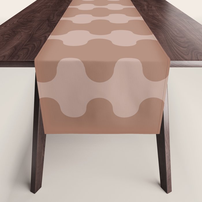 Wavy Stripes Mocha Coffee Brown Ogee A-Go-Go Pattern Table Runner Gallery Image 1
