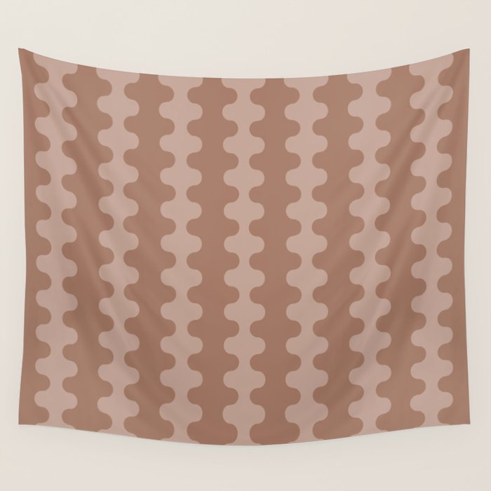 Wavy Stripes Mocha Coffee Brown Ogee A-Go-Go Pattern Wall Tapestry Gallery Image 1