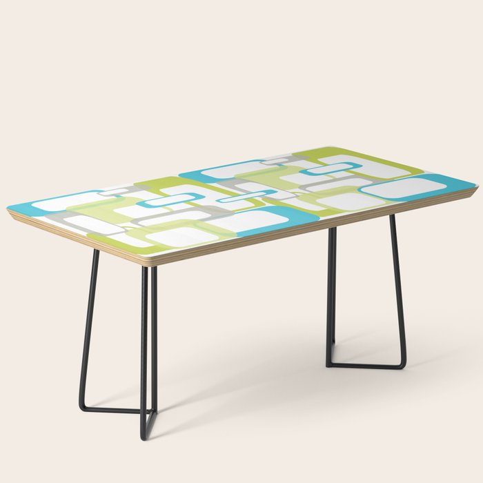 Mid-Century Modern Rectangle Design Blue Green and Gray Coffee Table Gallery Image 1