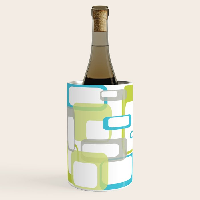 Mid-Century Modern Rectangle Design Blue Green and Gray Wine Chiller Gallery Image 2