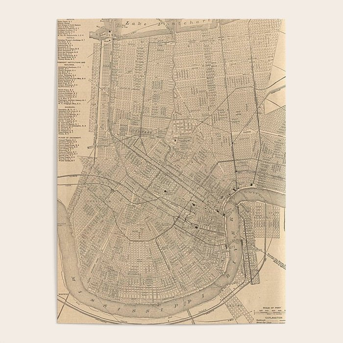 Vintage Map of New Orleans LA (1908) Poster Gallery Image 1