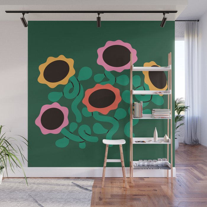 Colorful Abstract Sunflowers Wall Mural Gallery Image 1