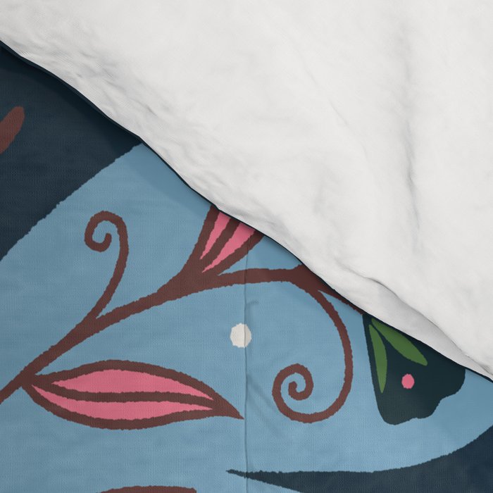 Folk Floral Moths and Butterflies Blue Comforter Gallery Image 4