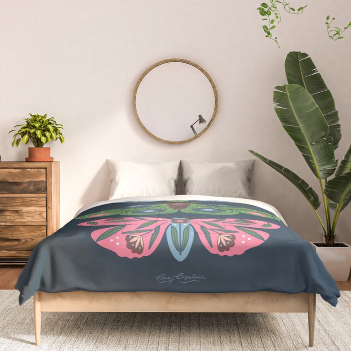 Folk Floral Moths and Butterflies Blue Comforter Gallery Image 3