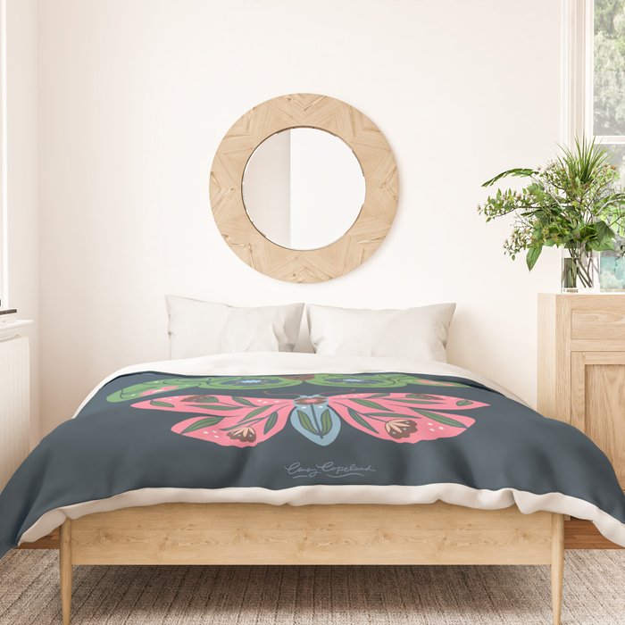 Folk Floral Moths and Butterflies Blue Duvet Cover Gallery Image 3