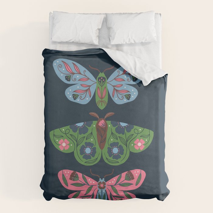 Folk Floral Moths and Butterflies Blue Duvet Cover Gallery Image 6