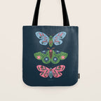 Folk Floral Moths and Butterflies Blue Tote Bag Gallery Image 1