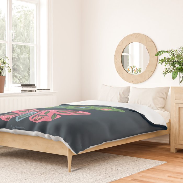 Folk Floral Moths and Butterflies Blue Duvet Cover Gallery Image 2