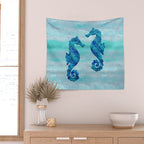 Blue Seahorse Couple Underwater Wall Tapestry Gallery Image 2