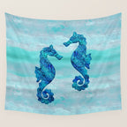 Blue Seahorse Couple Underwater Wall Tapestry Gallery Image 4