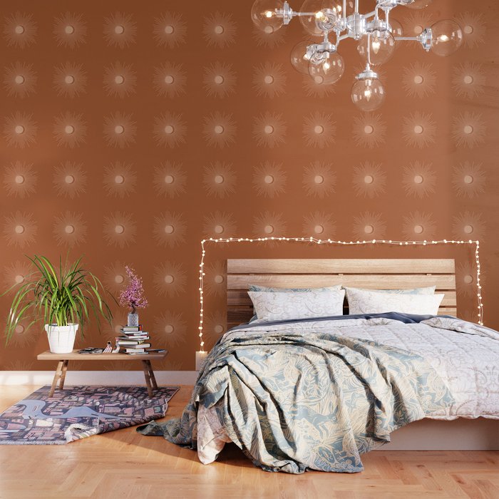 Sun and Moon Minimalist Sunburst in Terracotta Earth Tones Wallpaper Gallery Image 1
